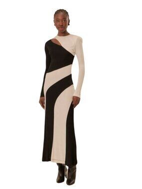Farm Rio Black And White Cut-Out Long Sleeve Midi Dress, Large NWT